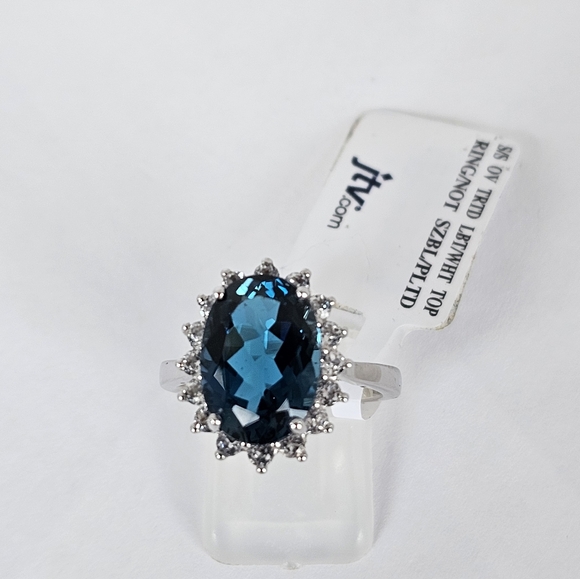 Genuine London Blue Topaz & White Topaz Ring in Rhodium/ Sterling Silver Sz 8! - Picture 10 of 16
